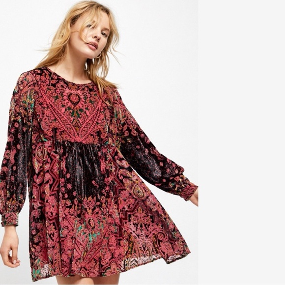 Free People Dresses & Skirts - Free People Mirror Mirror Velvet Burnout Mini Dress Size Small